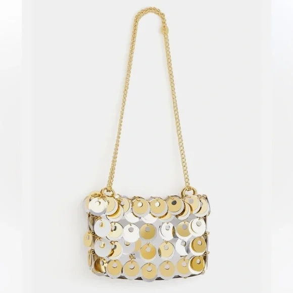 PACO RABANNE X H&M SILVER GOLD SEQUIN DISC EMBELLISHED CHAIN SHOULDER BAG NWT! - Picture 2 of 14
